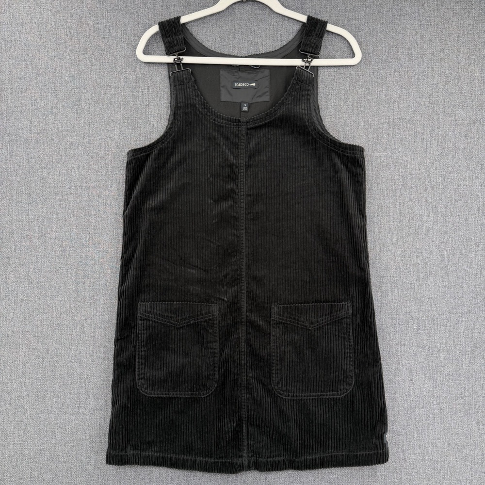 Toad&Co Charcoal Corduroy Del Ray Pinafore Overall Mini Dress Organic Cotton S